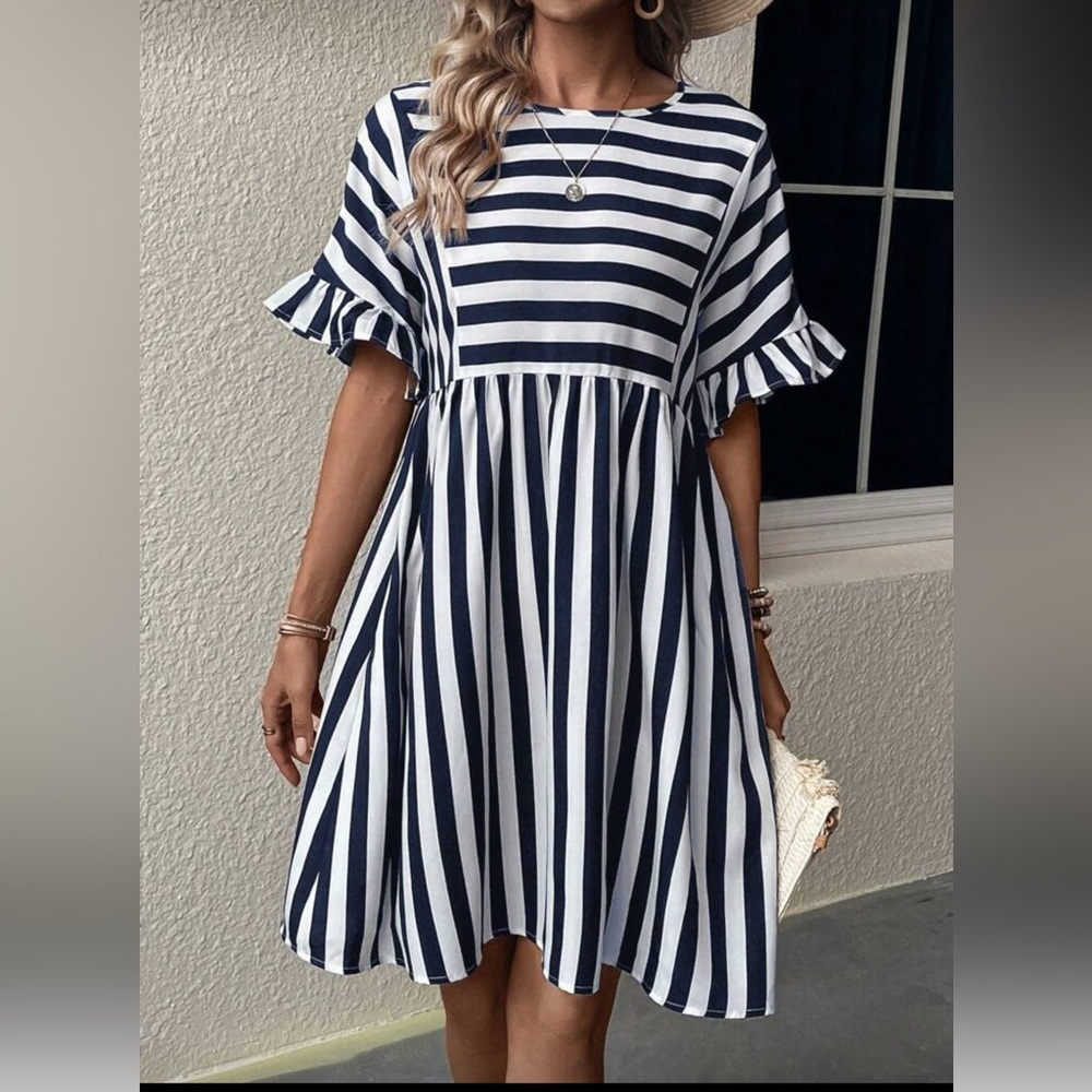 SHEIN Navy and White Striped Dress NWT
